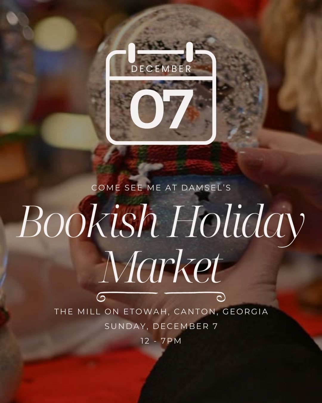 Bookish holiday market Sunday, December 7 at the Mill on Etowah in Canton, Georgia